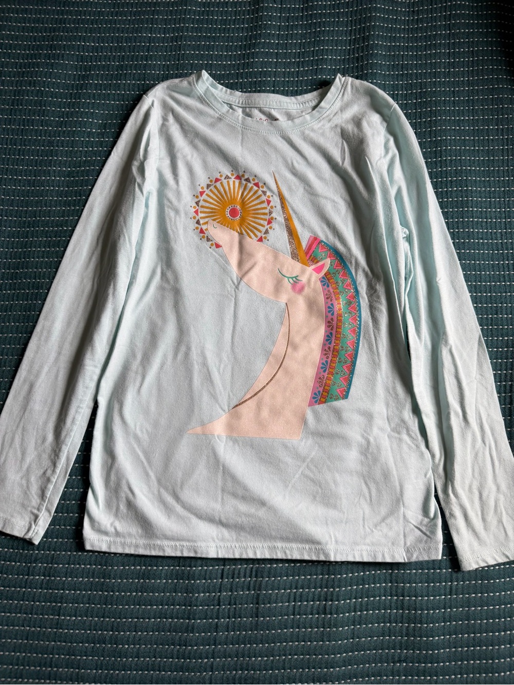 Cat & Jack Light Blue Long-Sleeve Unicorn Graphic Tee